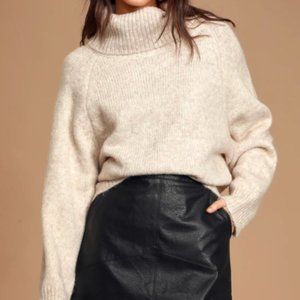 Cuddle Weather Heather Beige Turtleneck Sweater